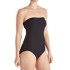 Contours by Coco Reef Textured Bandeau One Piece Swimsuit Black Size 10/ 34C